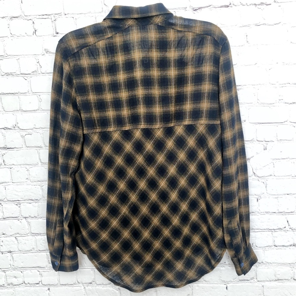 Free People /Gauzy Plaid Lace Up Button Down Top - Picture 5 of 5